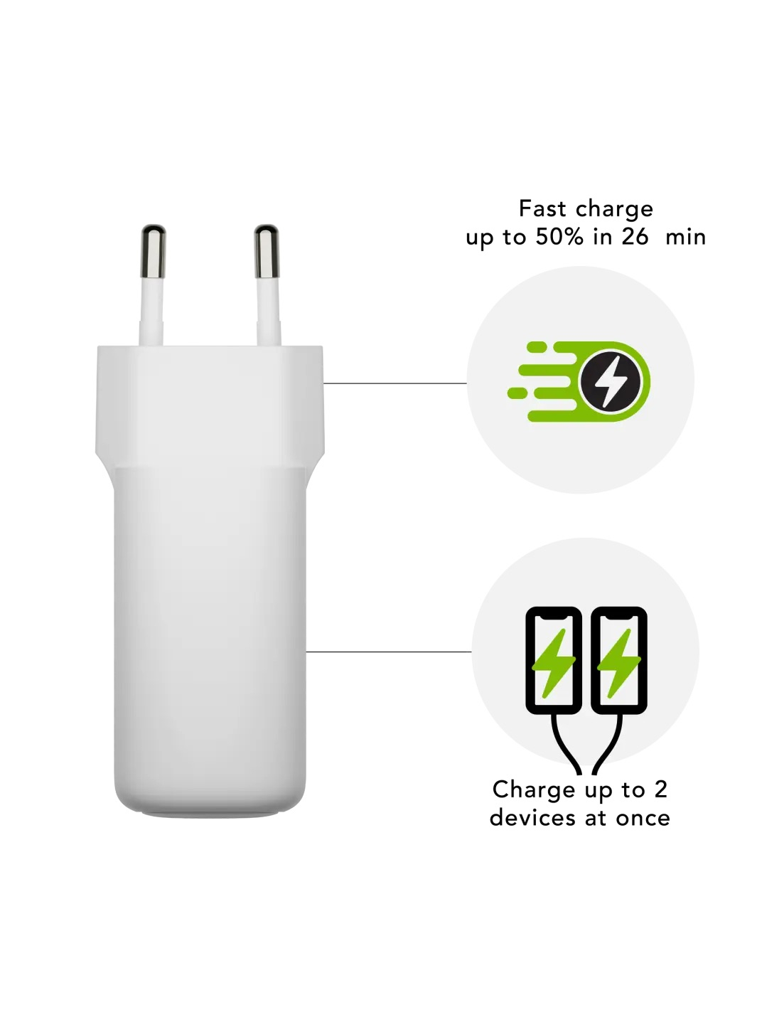 (65W) 2x USB C GaN Ladegerät Netzteil PD (CI65EUWH7100) - Weiss