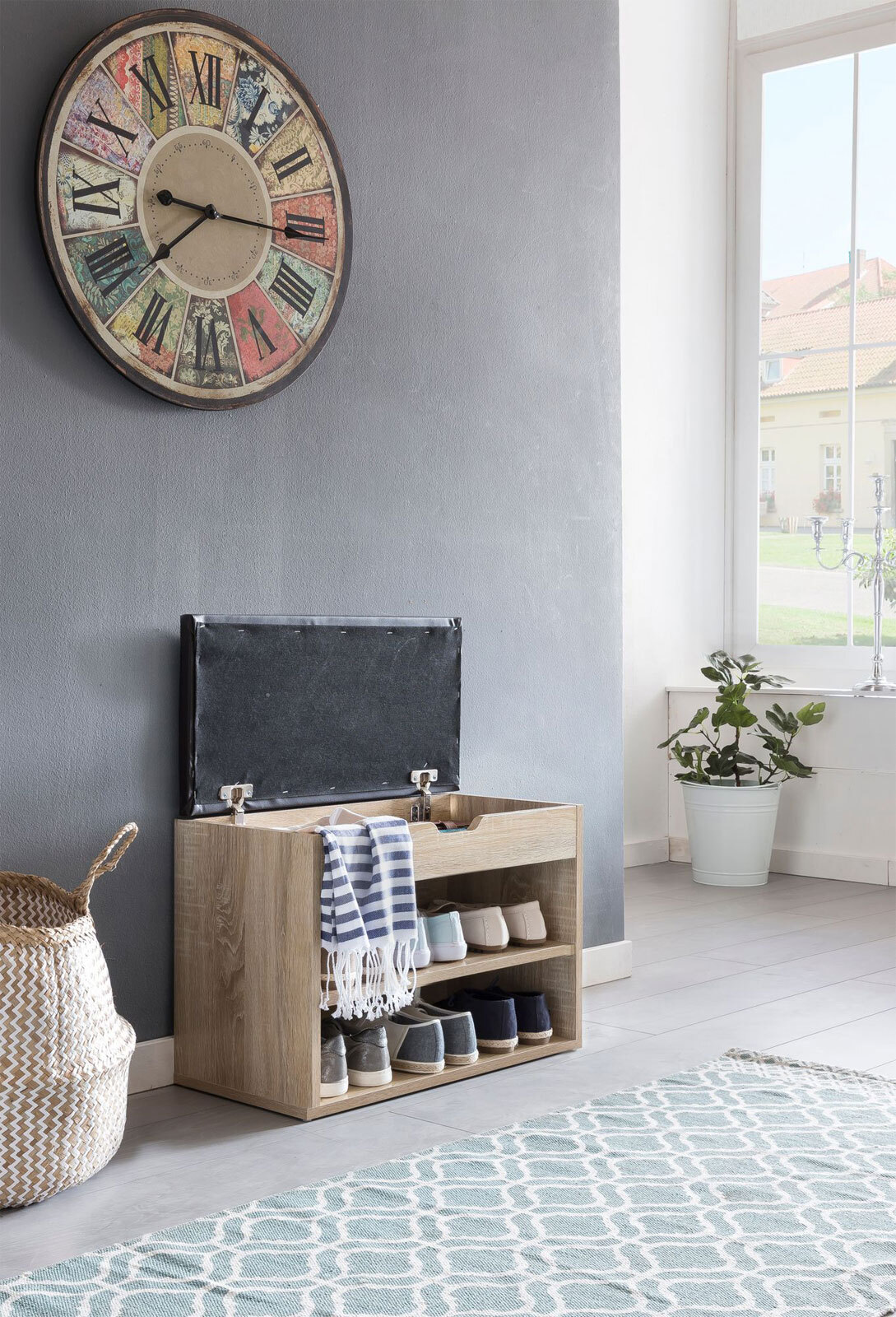 Garderobenbank Sofia 60x44 Eiche Sonoma/braun