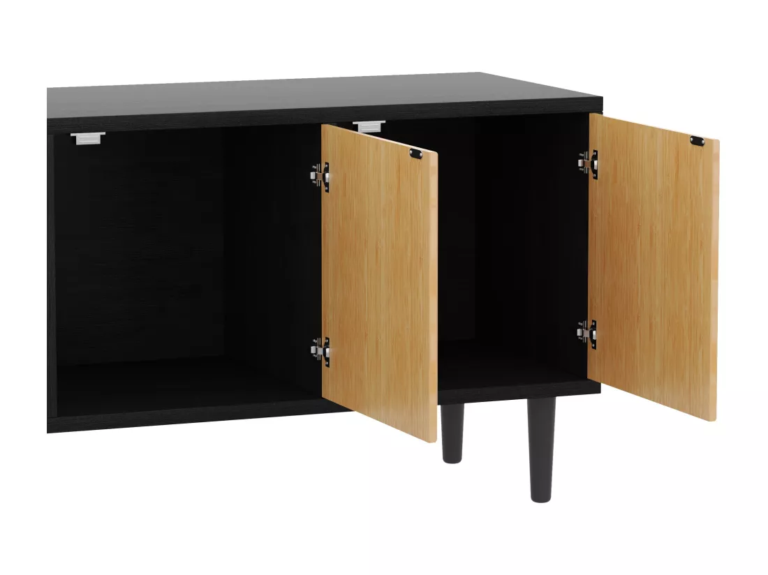 Meuble TV moderne effet bois bambou noir 150x38x55 cm Diestru