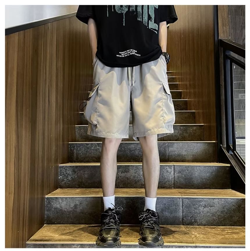 jaywoon - Hoge taille, effen, wijde cargo shorts