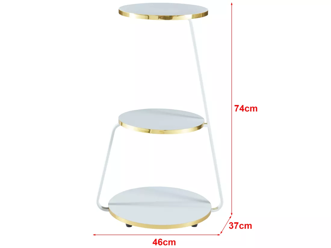 Table d'appoint Sipoo à 3 niveaux 74 x 46 x 37 cm blanc / doré [en.casa]