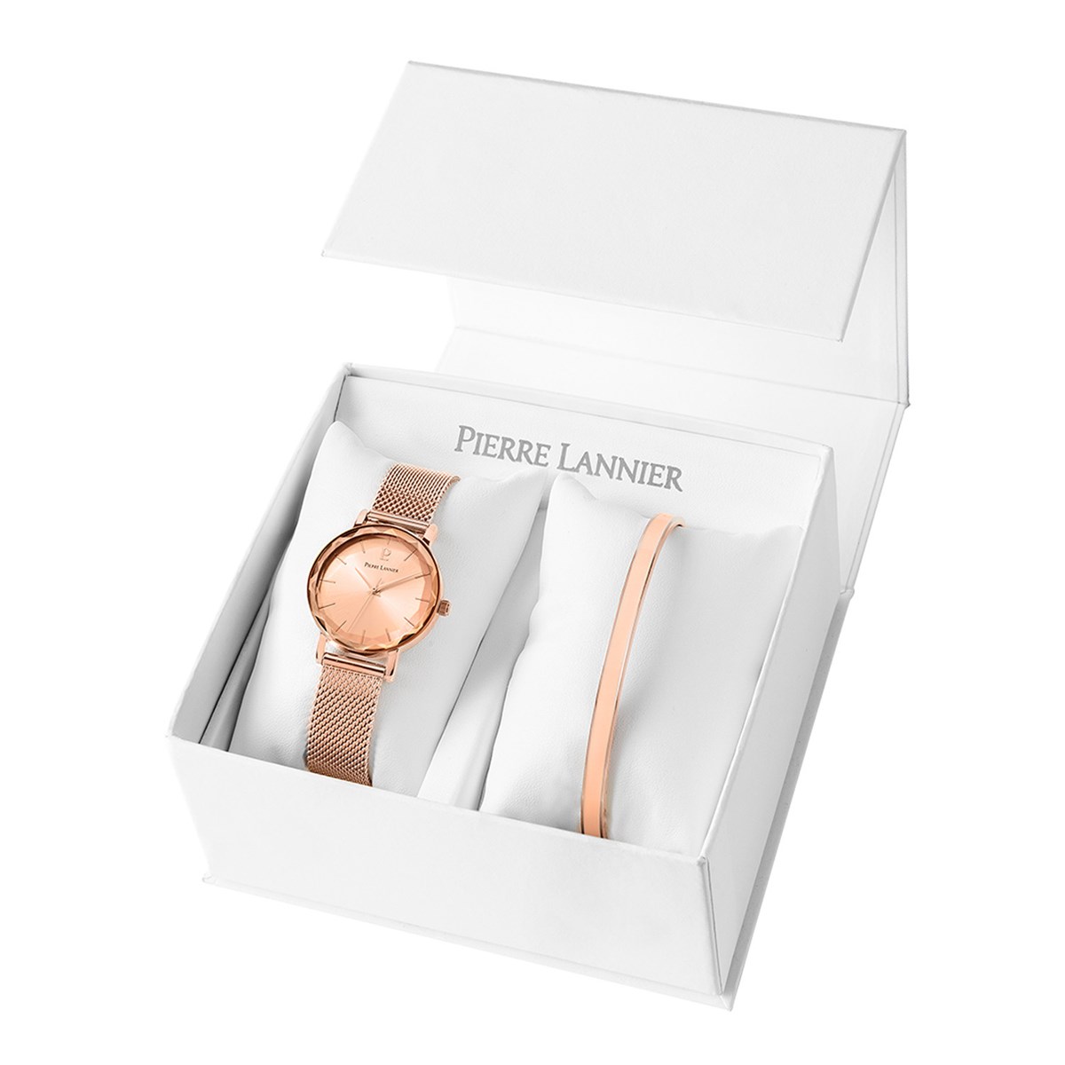 Coffret montre femme Pierre Lannier MULTIPLESCadran Doré rose Bracelet Acier milanais Doré-rose