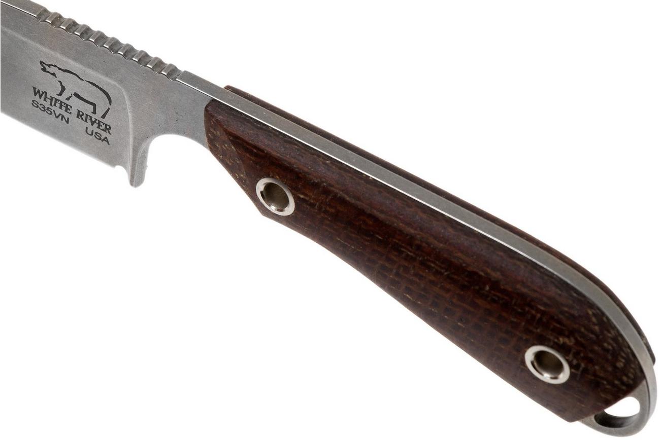 White River Knives M1 Natural Burlap Micarta vaststaand mes, Kydex schede