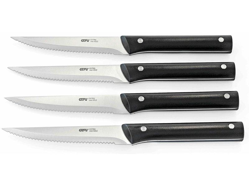 GEFU Steakmesser-Set BBQ 4-teilig Extrem scharfe Messer zum Schneiden von Pizza, Gemüse und Fleischgerichte