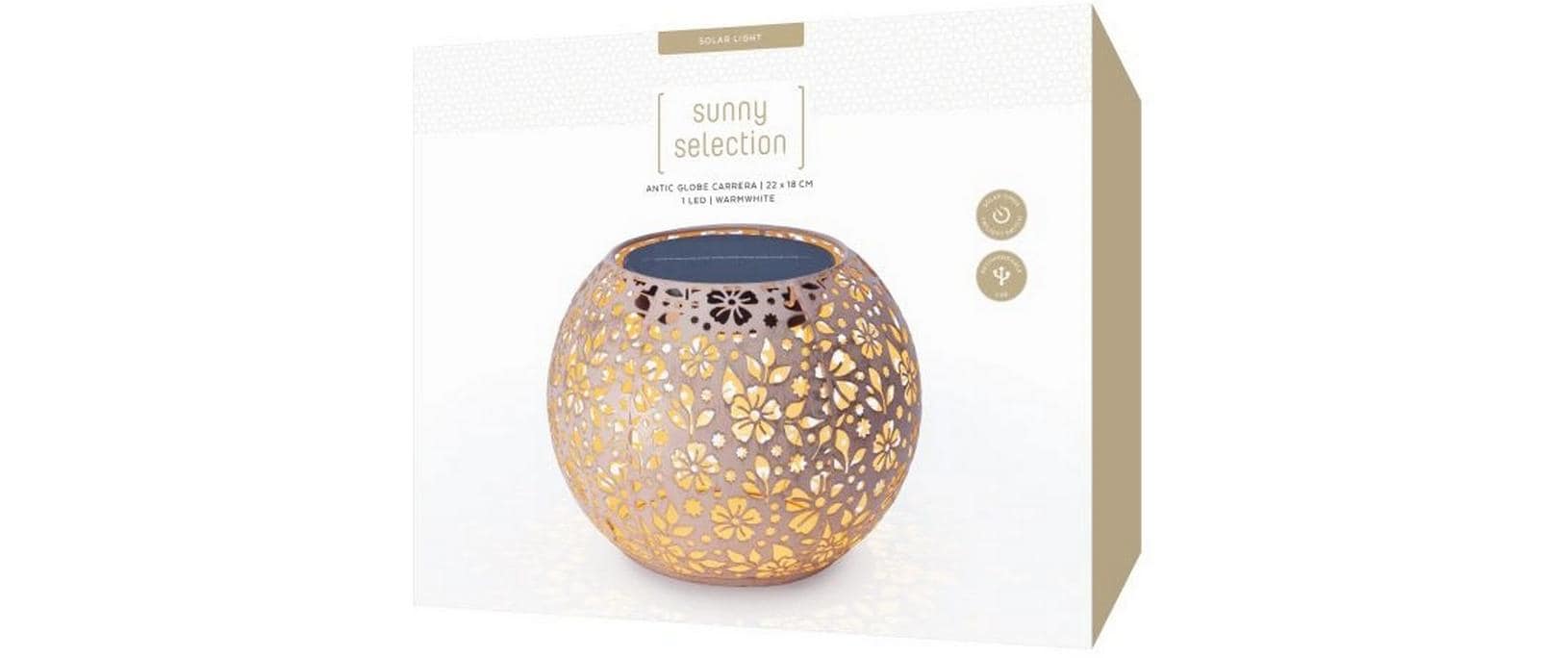 Windlicht Solar Antic Globe Carrera Ø 22 cm, HellrosaSolarleuchte zum Aufstellen