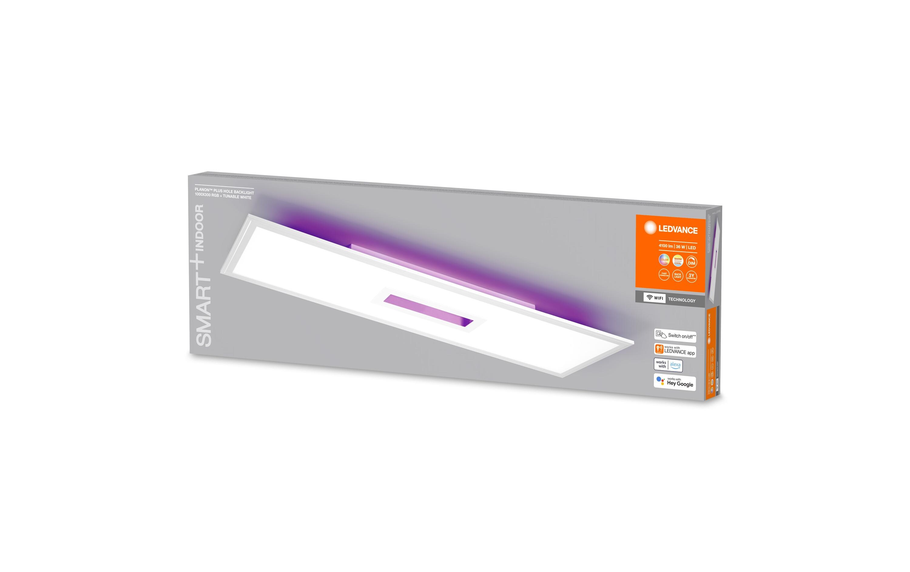 LED-Panel Smart+ Planon Plus Hole, 100 x 30 cm, RGBW, Weiss<br>LED Panelleuchte