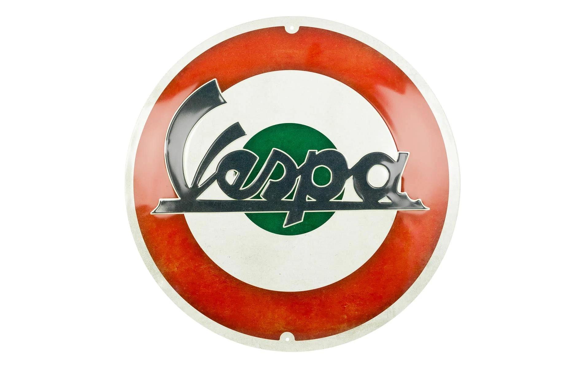 Schild Vespa MehrfarbigRundes Metallschild mit Motivprägung