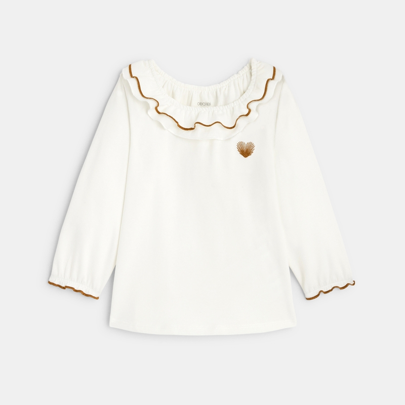 T-shirt col volanté blanc bébé fille