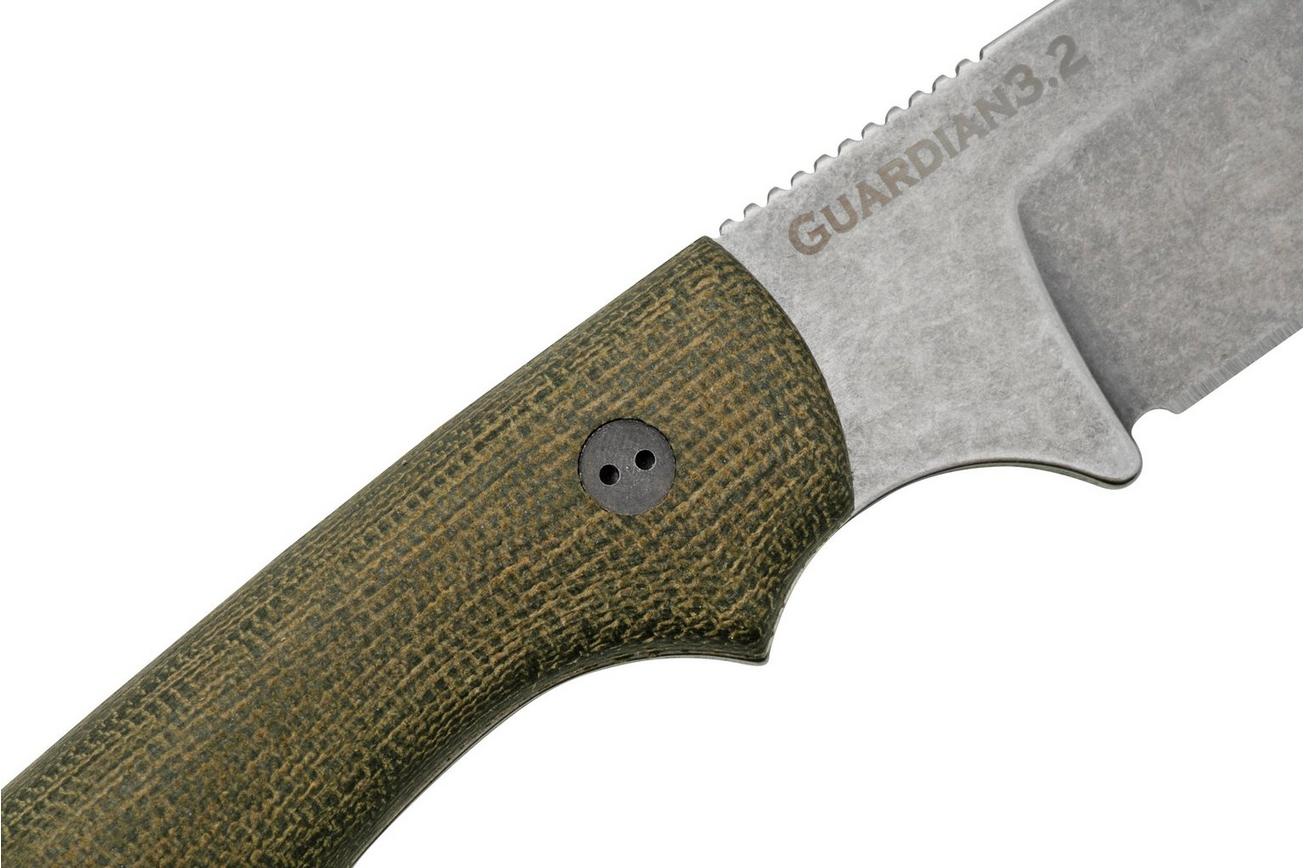 Bradford Knives Guardian 3, 32S-102-MC MagnaCut Sabre Stonewashed, 3D OD Green Micarta, vaststaand mes