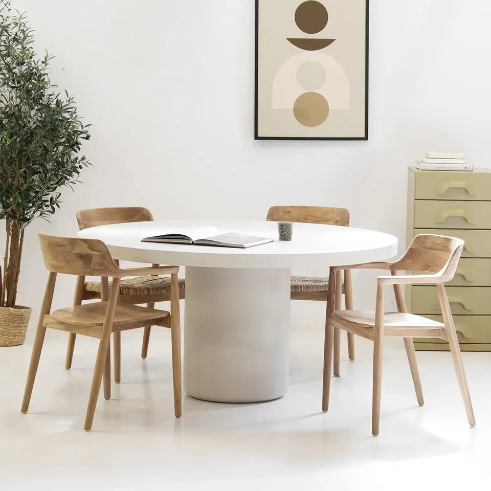 Eettafel Rond 150cm - Beige Eco Composiet - Betonlook - Eden