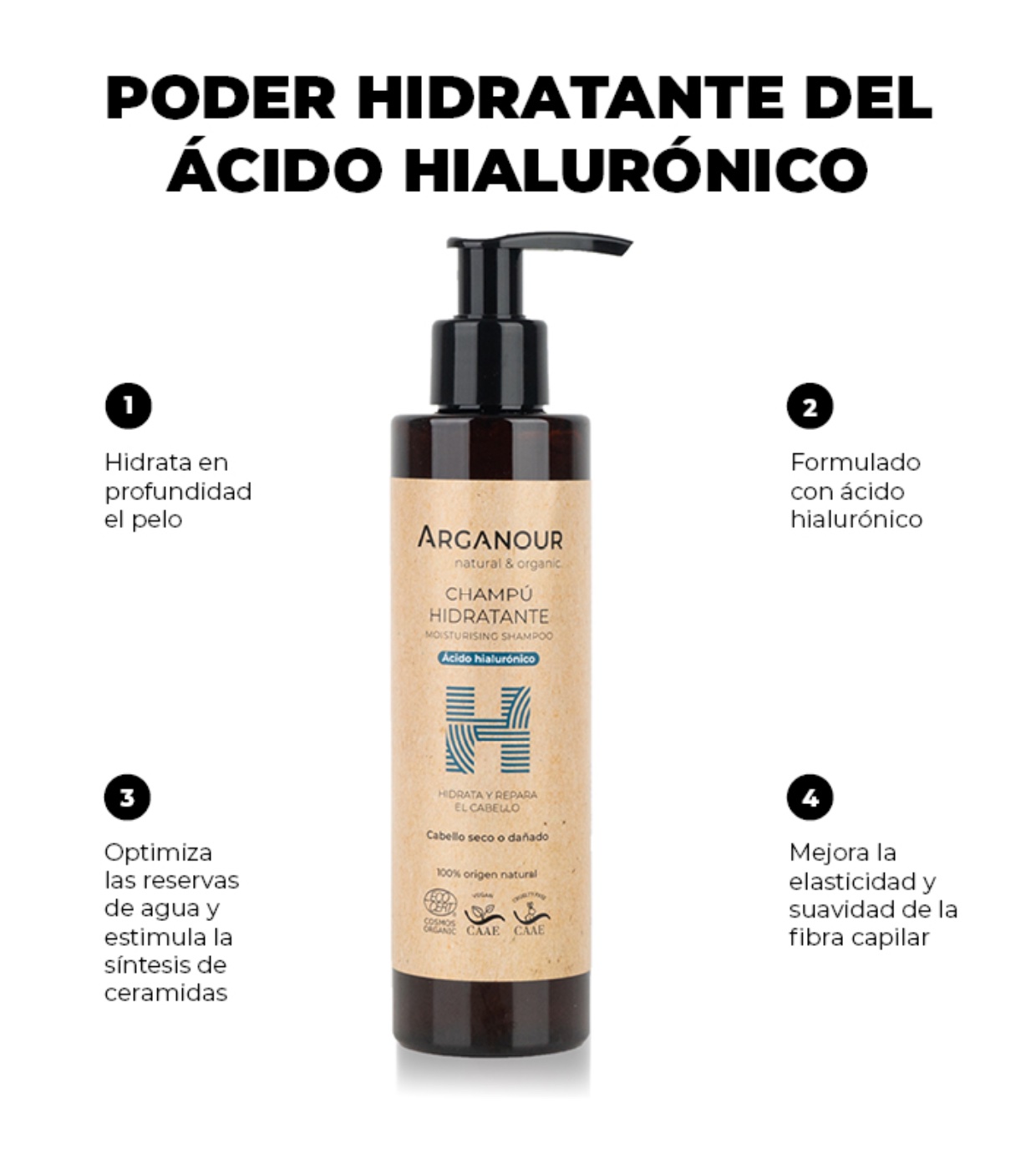 Arganour - Champô hidratante com ácido hialurónico - Cabelos secos ou danificados