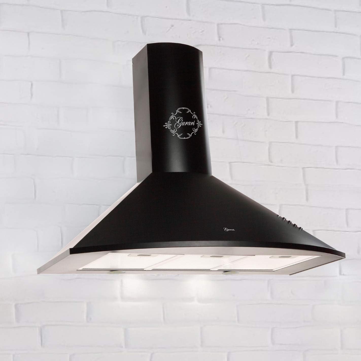C 046 Dunstabzugshaube 90 cm in Schwarz, 1000m³/h,Sehr Saugstark, 3 Stufen,Drückknöpfe,Wandhaube,Dunstabzug,Abzugshaube, Ablufthaube,Umlufthaube,Schwarze Kaminhaube, Premium Marke