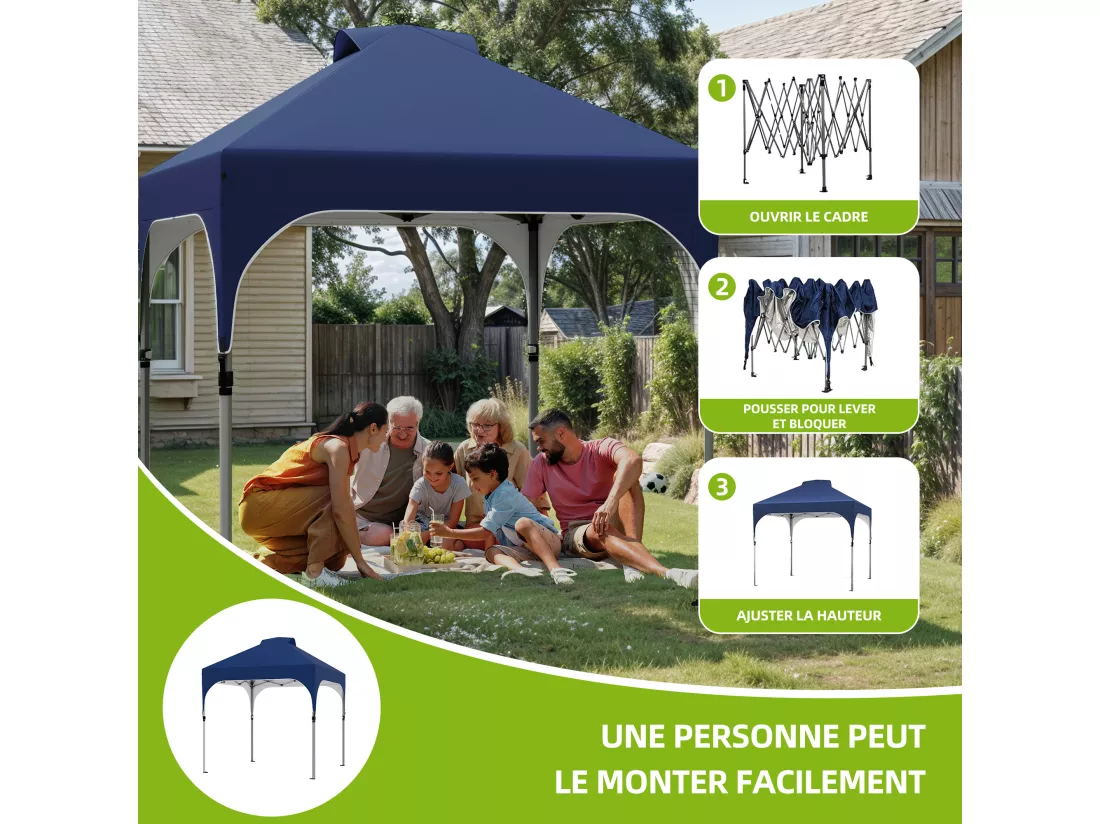 YITAHOME Tonnelle Pop-up Instantanée 3 x 3 m - Pliable - avec Sac à Roulettes - pour Terrasse - Marchés - Plage - Bleu