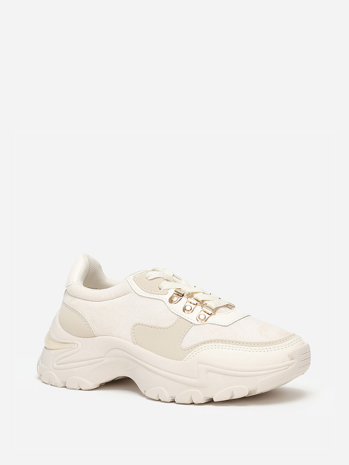 Baskets bi-matières à plateforme- Beige