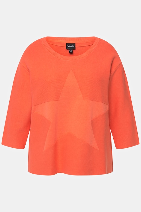 Pullover, Krausstrick, Stern, Rundhals, 3/4-Arm