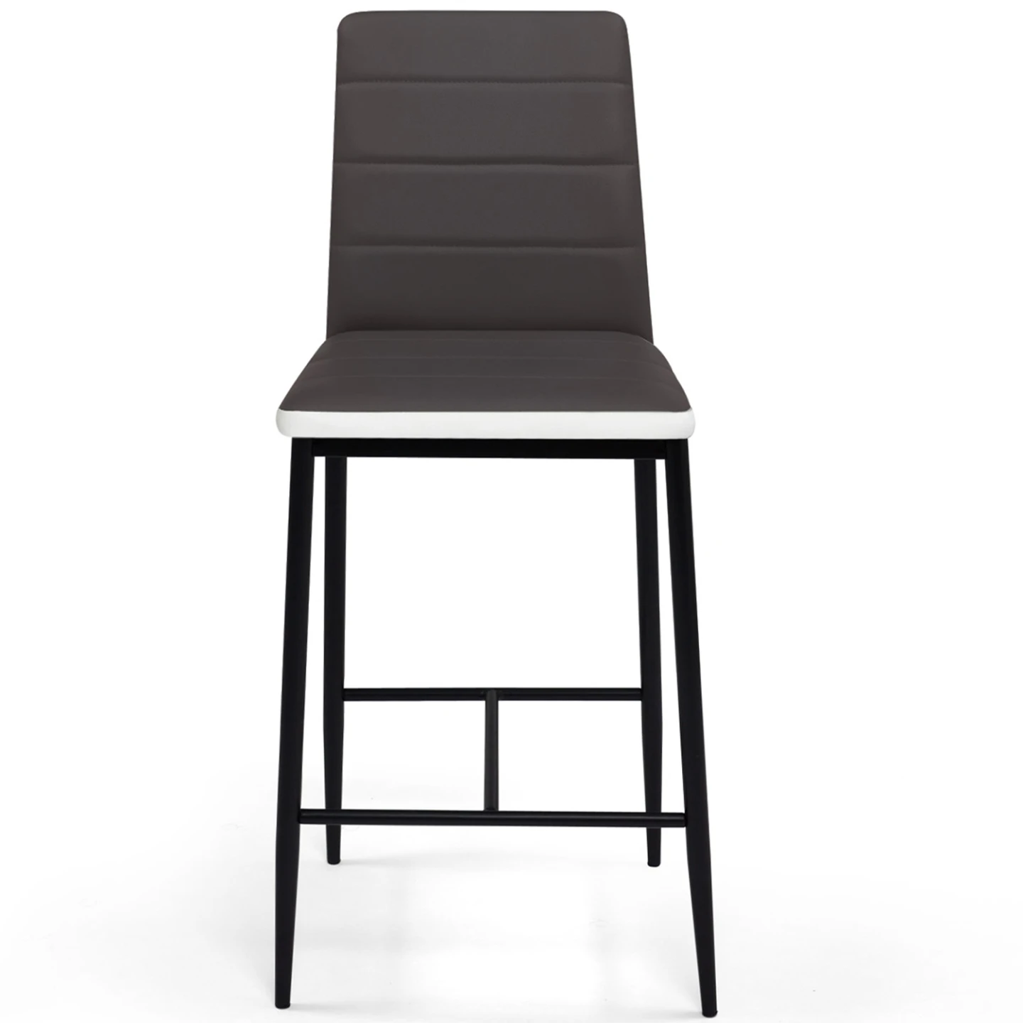 Lot de 4 tabourets ROMANE en PVC gris bandeau blanc, chaises de bar rembourrées