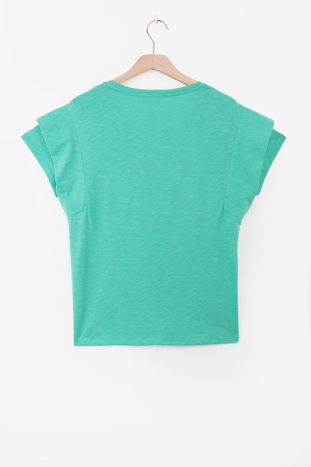 Turquoise T-shirt met schouderdetails