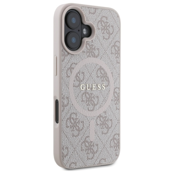 iPhone 16 MagSafe Leder Hardcase Hülle 4G Ring Classic Logo (GUHMP16SG4GFRP) - Rosa