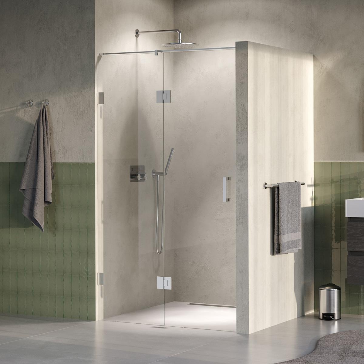 Brauer Void profielloze nisdeur 120cm met draaideur 60cm aan glas RVS geborsteld PVD