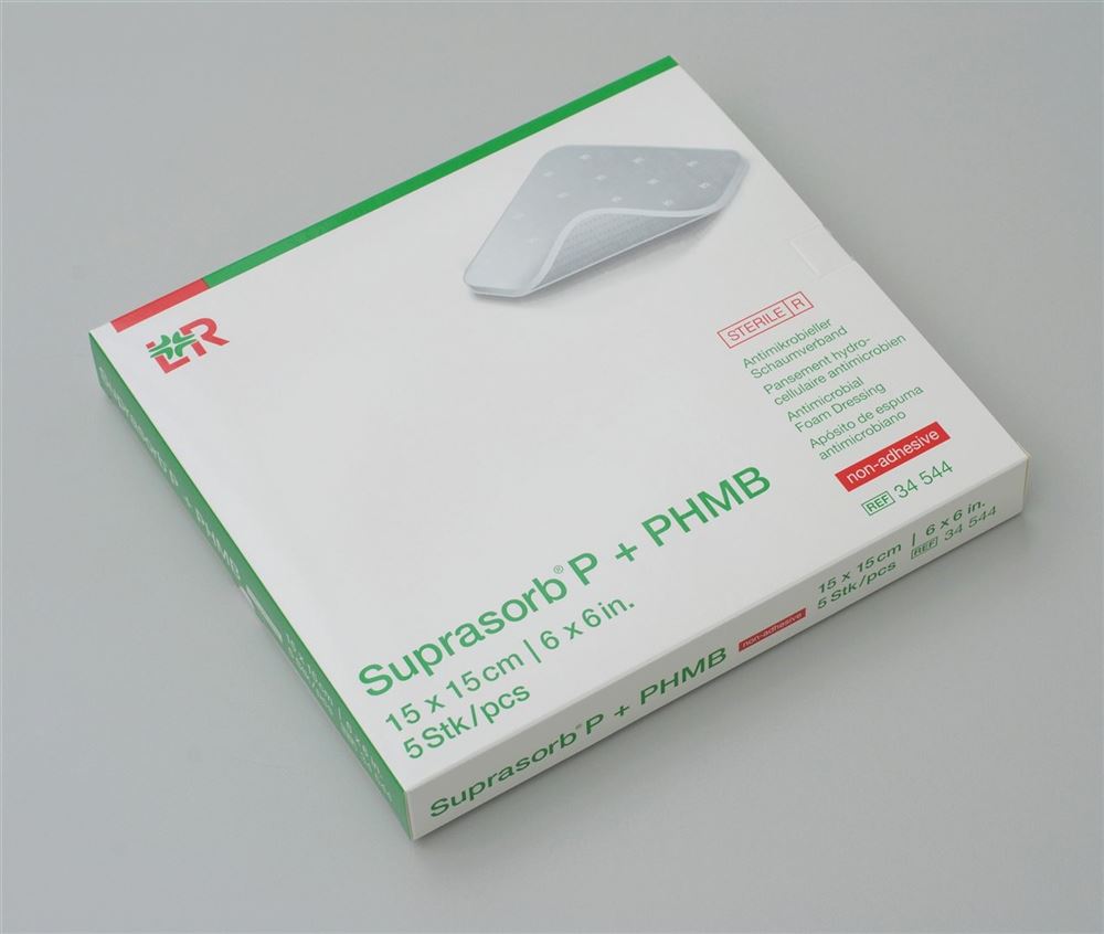 SUPRASORB P + PHMB antimikrobieller Schaumverband<br>5 Stück, 15x15cm