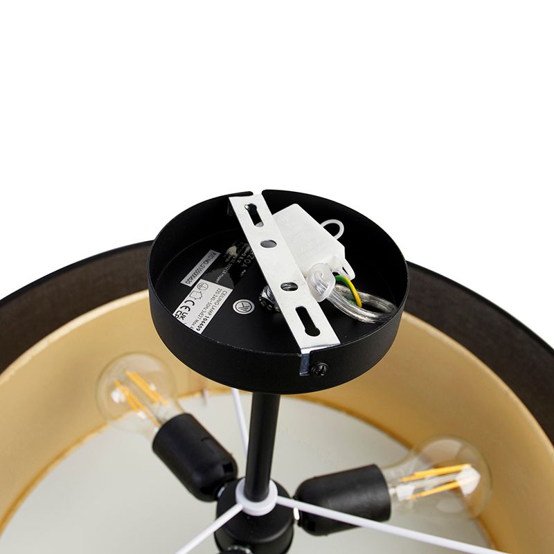 Moderne plafondlamp zwart met goud 50 cm 3-lichts - Drum Duo