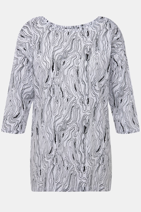 T-Shirt, Linien, Oversized, U-Boot-Ausschnitt, 3/4-Arm