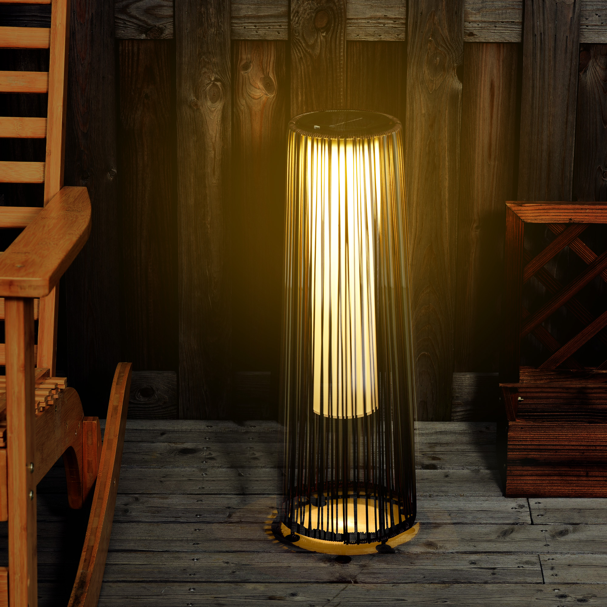 Luminária de chão Outsunny em vime de rattan com energia solar, LED de 0,8 W, interruptor de controle automático de luz, decoração para exteriores, Ø21,5 x 61 cm, marrom