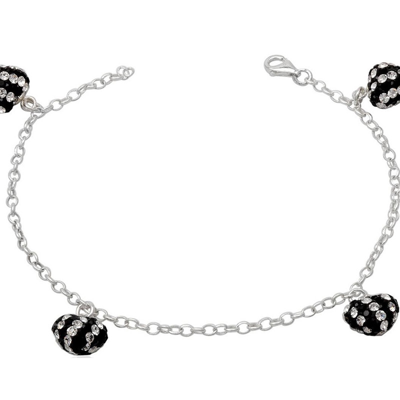 Bracelet C?urs en Cristal Noir et Blanc et Argent 925