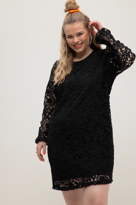 Spitzenkleid, Rundhals, Langarm, doppellagig