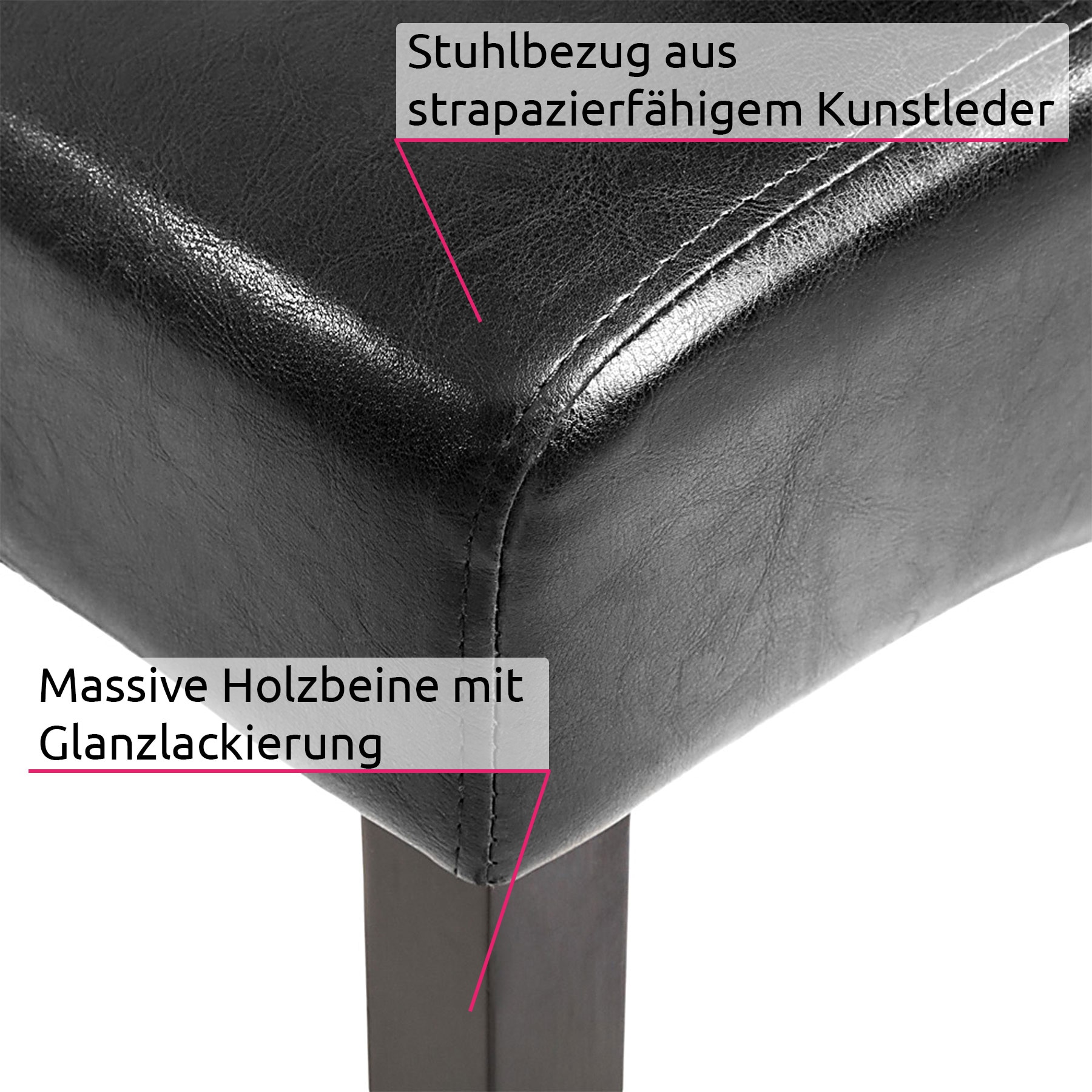 tectake® Esszimmerstuhl, gepolstert mit Kunstlederbezug, massive Holzbeine, 44 x 63 x 106 cm