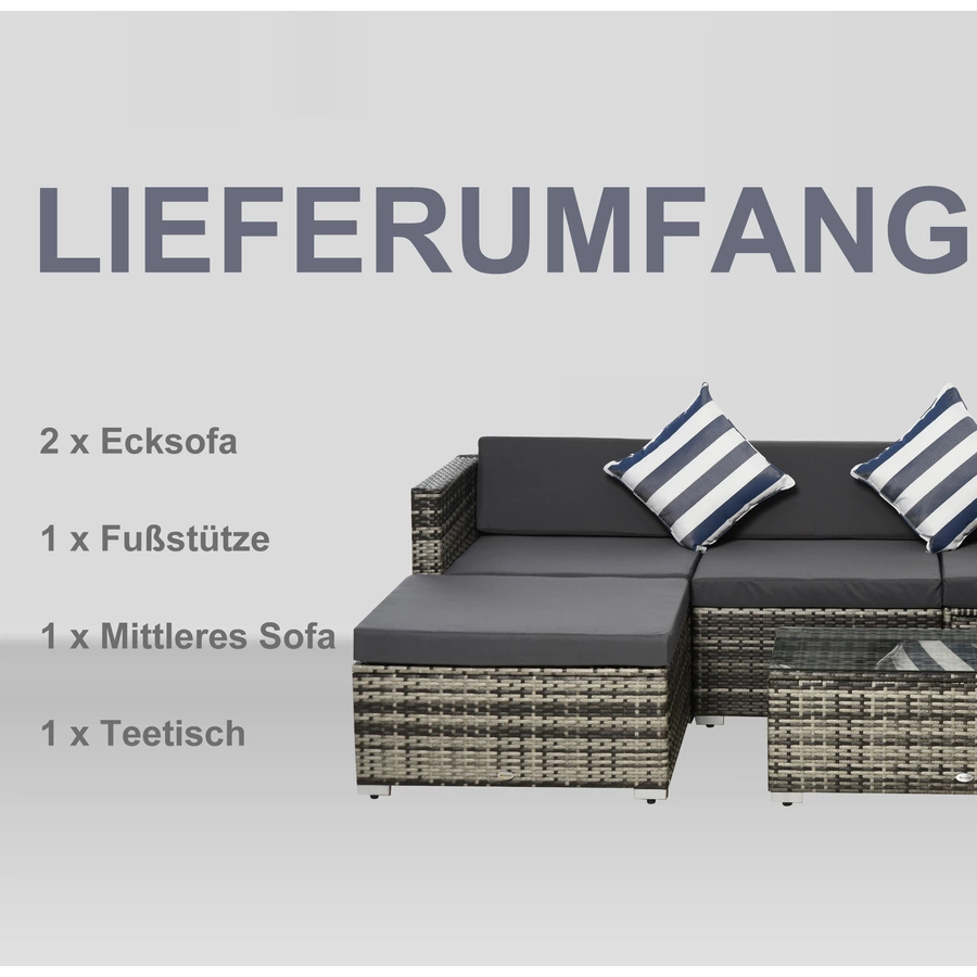 Outsunny Gartenmöbel Set mit Beistelltisch grau