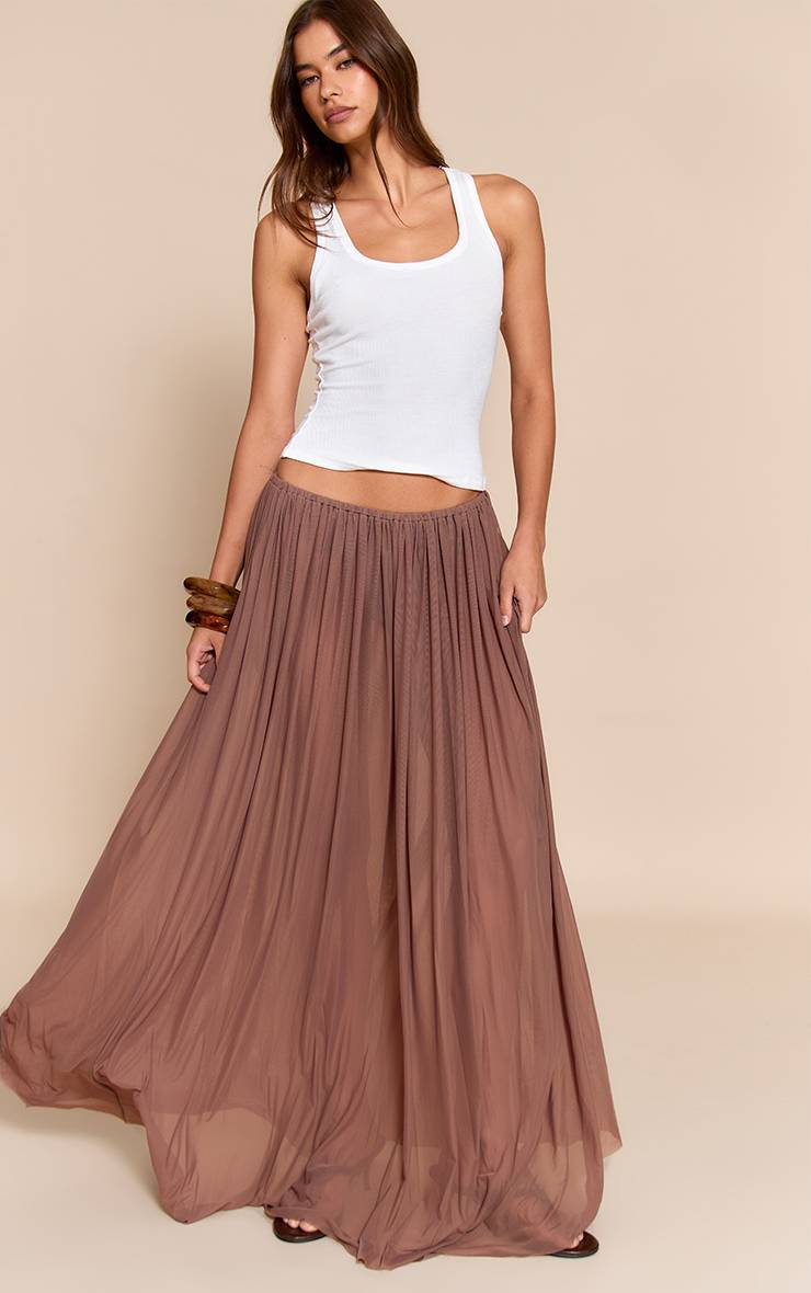 Marron Jupe Longue Drapée En Mesh