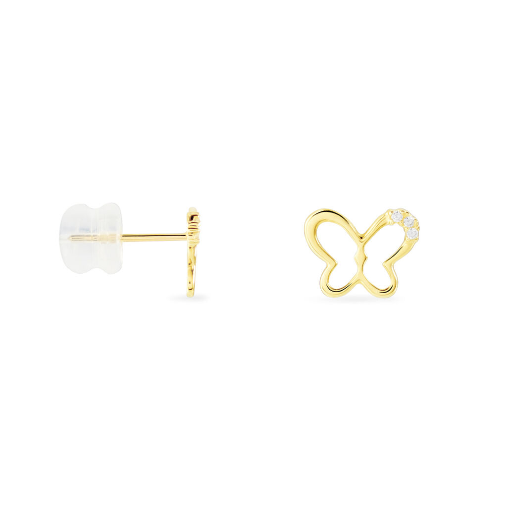 Boucles D'oreilles Puces Camomille Or Jaune Oxyde De Zirconium