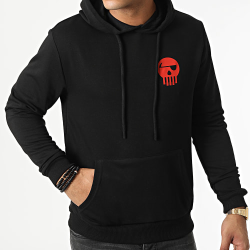 Sweat Capuche Logo Chest And Back Noir Rouge