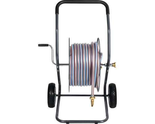 Metalen slanghaspel voor de Q profi line FQ-MSW 50 BIG inclusief 50m tuinslang, metalen sproeikop en 1,5m aansluitslang, echte 3/4