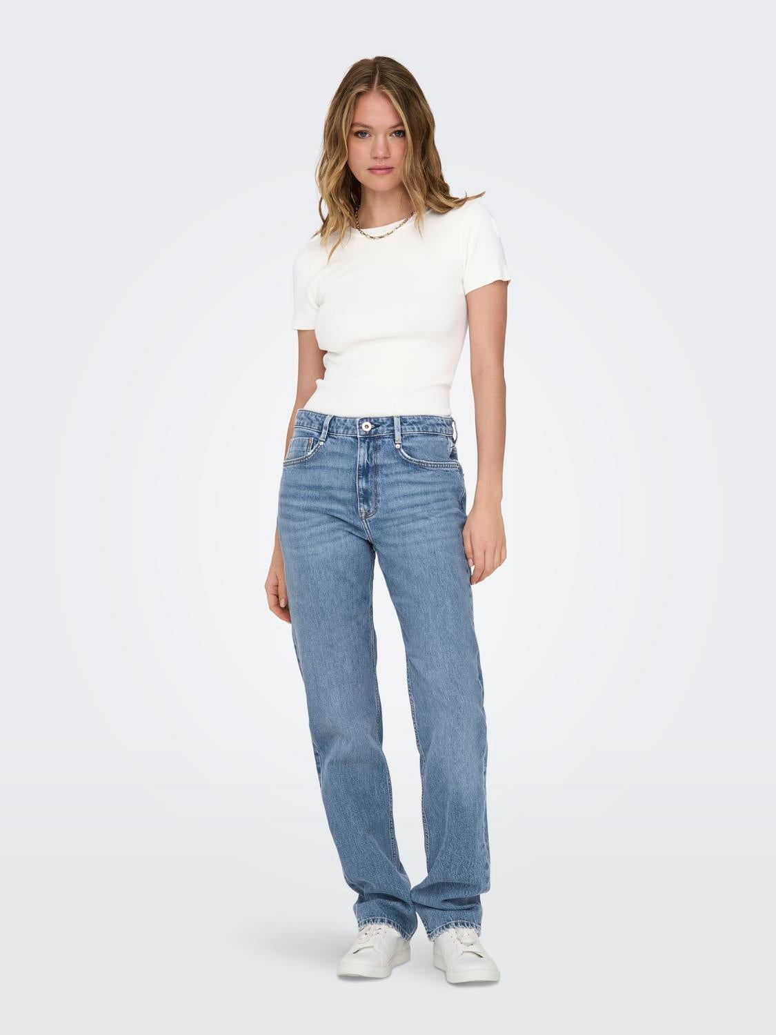 ONLSTORMY Hohe Taille Slim Fit Jeans Light Blue Denim