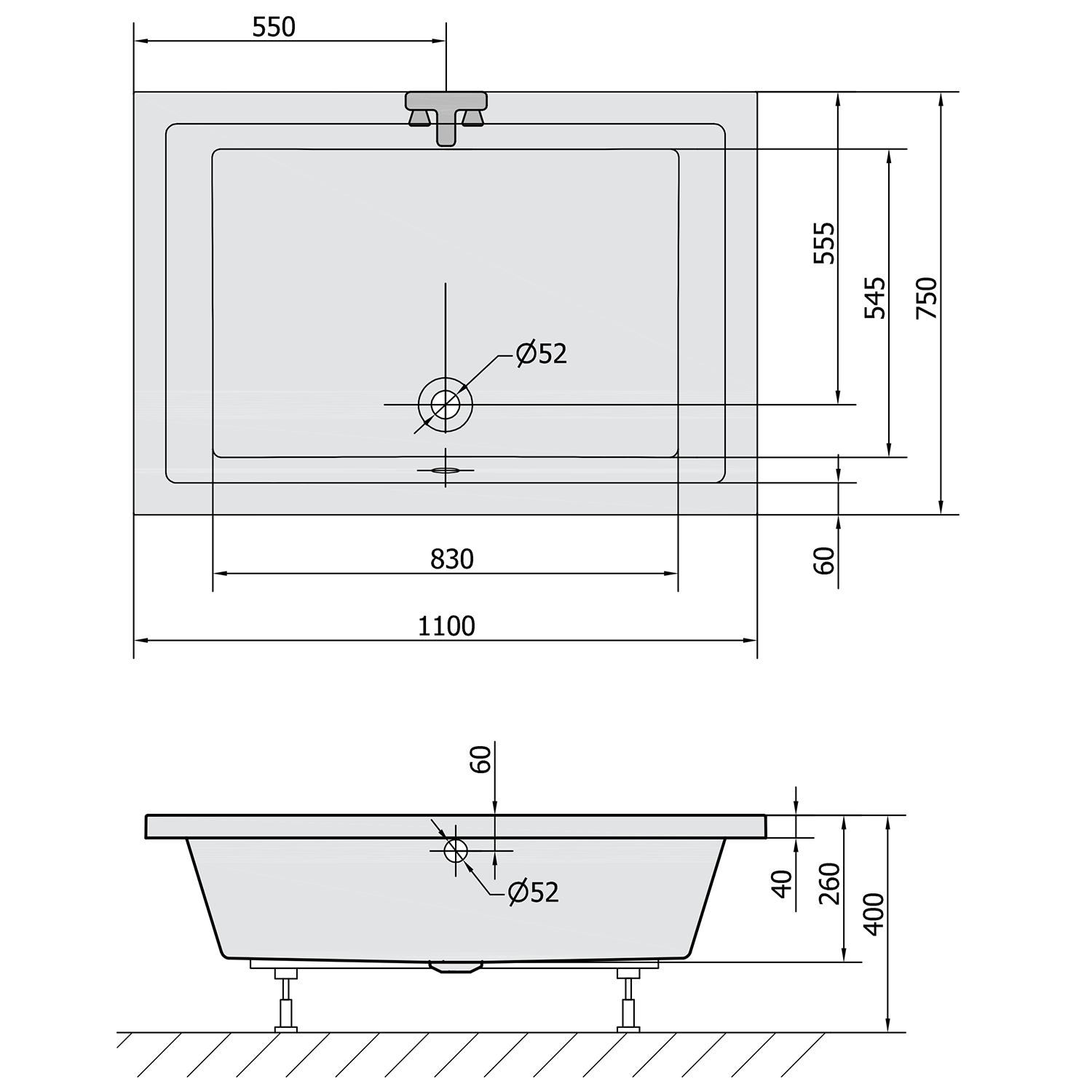 Polysan Deep rechthoekige douchebak 110x75x26cm wit