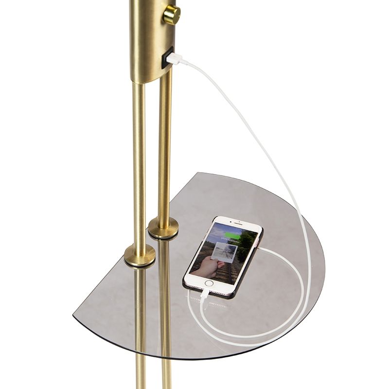 Vloerlamp goud met leesarm incl. LED en USB-poort - Sevilla