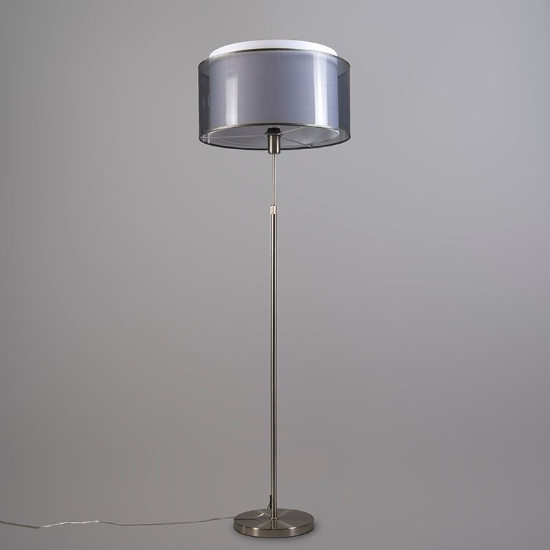 Vloerlamp staal met zwart/witte kap 47 cm verstelbaar - Parte