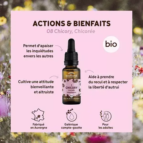 Florais de Bach Biofloral 08 Chicória, Orgânico Demeter, Conta-gotas, 20 ml