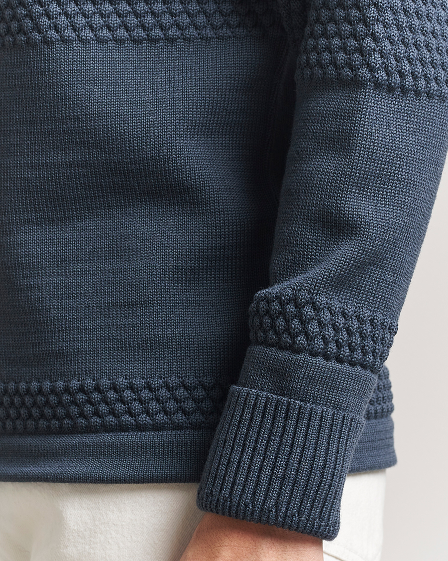 S.N.S. Herning Fisherman Wool Crew Neck Sweater Faded Mineral Blue