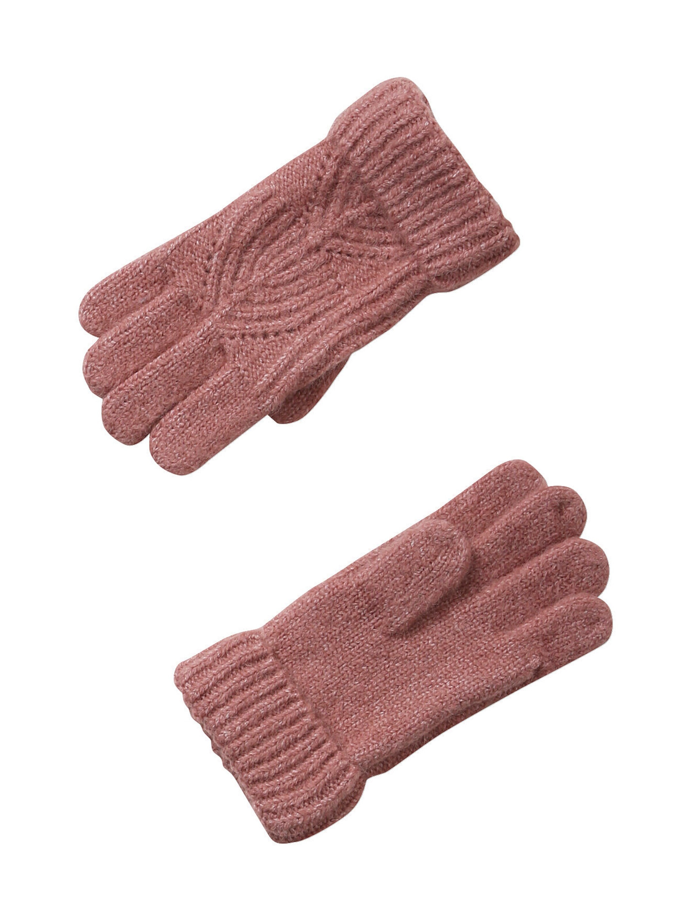 Vertbaudet Mädchen Strick-Set: Mütze, Rundschal & Handschuhe, Zopfmuster rosa