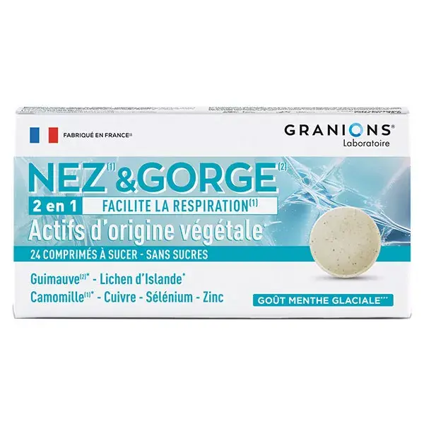 Pastilhas Granions para Alívio Respiratório do Nariz e Garganta, Sabor Menta, 24 unidades