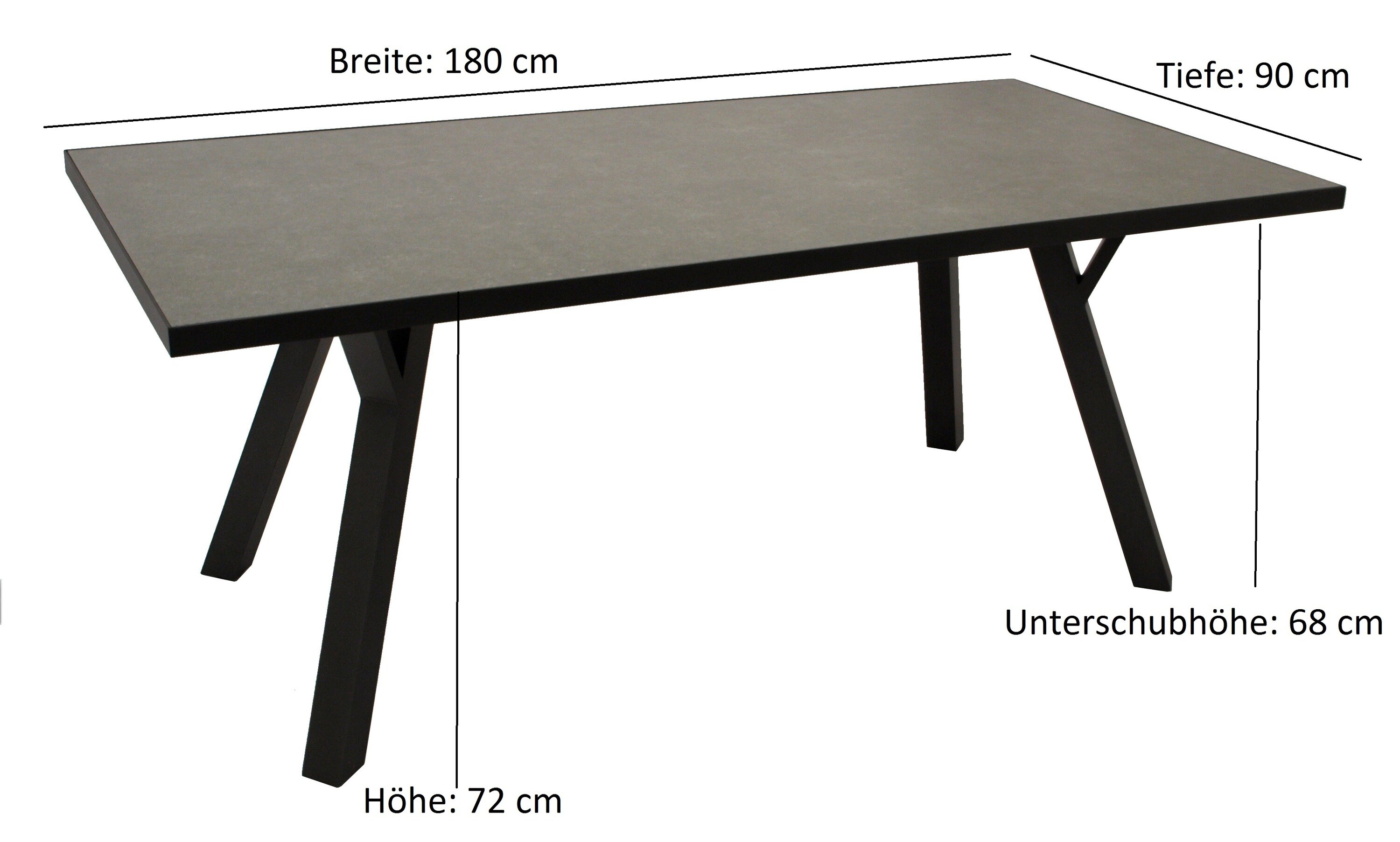 DEGAMO Tisch MANCIANO 180x90cm, Aluminium dunkelgrau + Glas in Keramikoptik dunkelgrau
