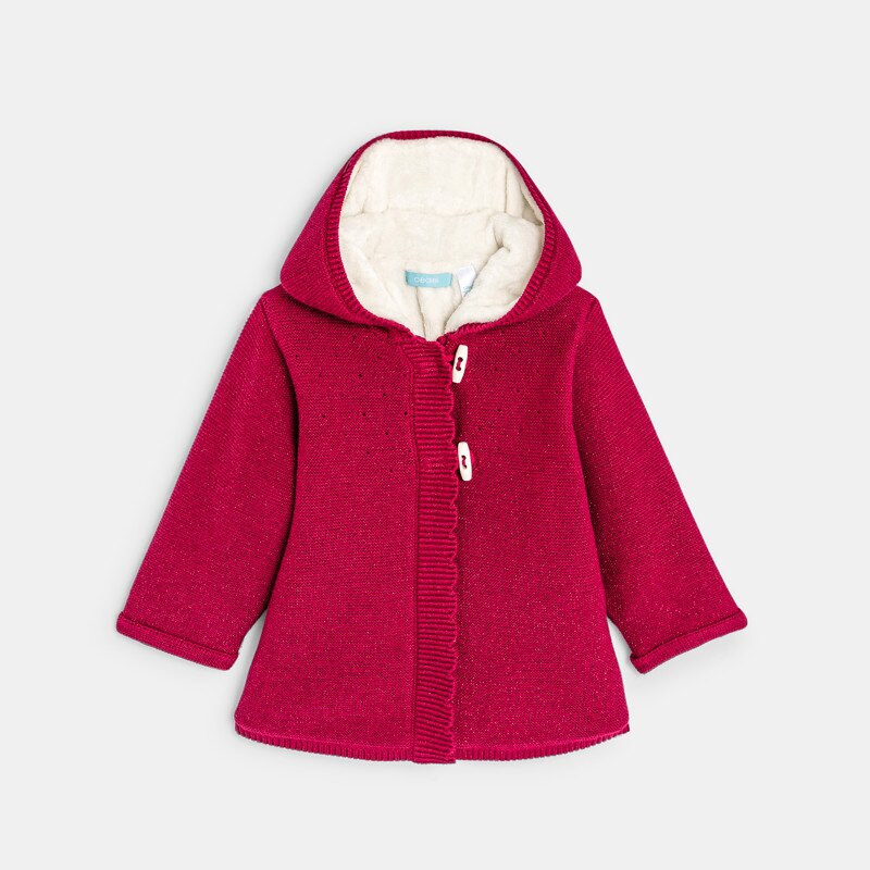 Gilet maille tricot doublé soft boa violet bébé fille Mauve Violet