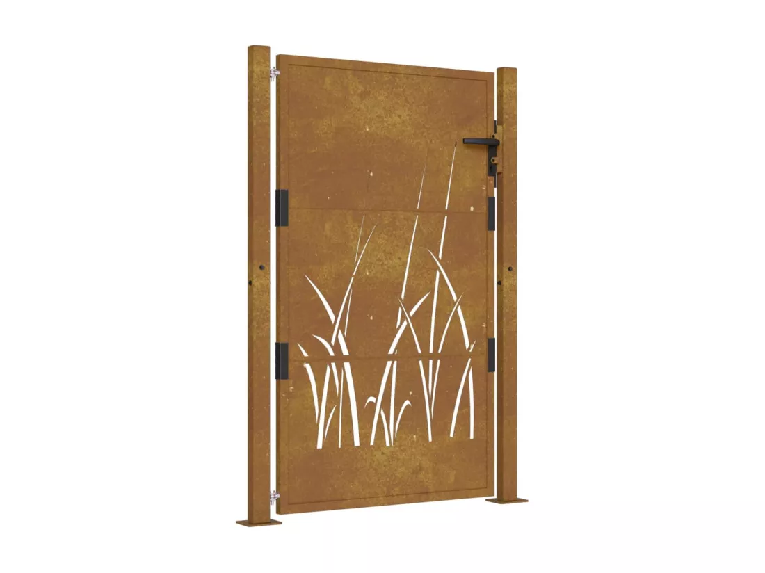 Portail de jardin 105x130 cm acier corten conception d'herbe