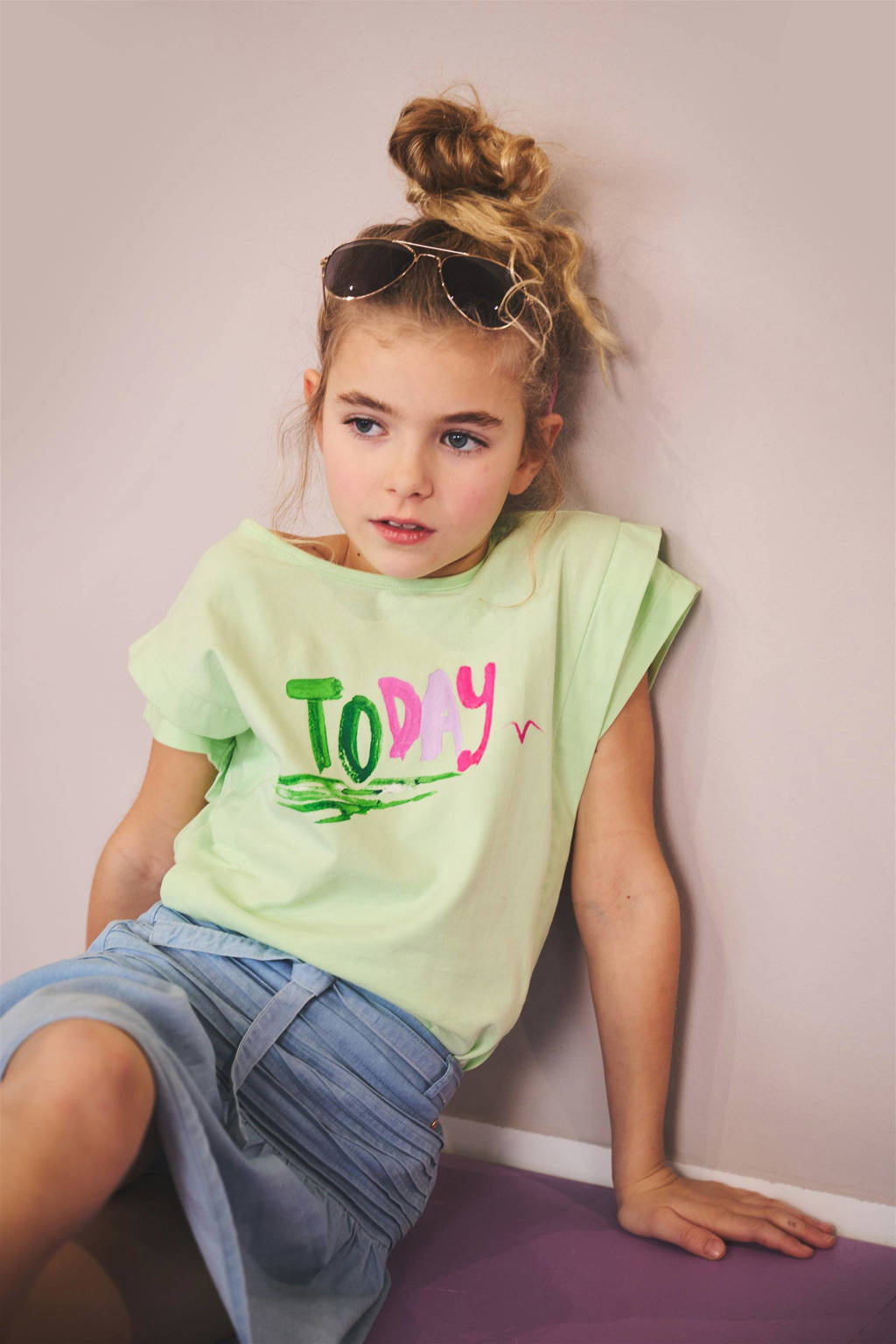 NONO T-shirt Kiam met tekst lichtgroen
