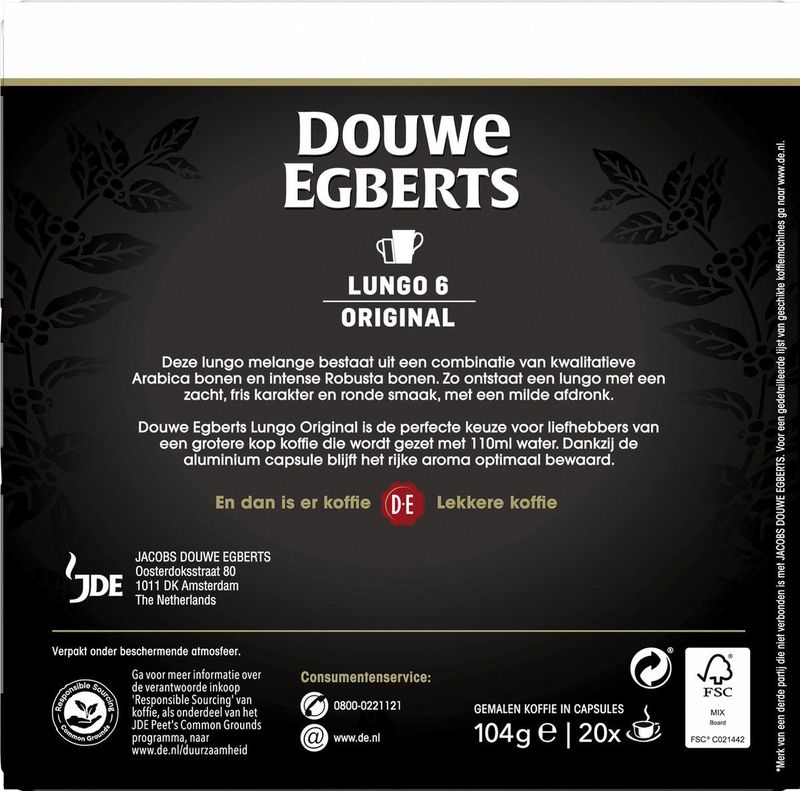 Douwe Egberts Lungo Original Koffiecups - Intensiteit 6/12 - 10 x 20 capsules