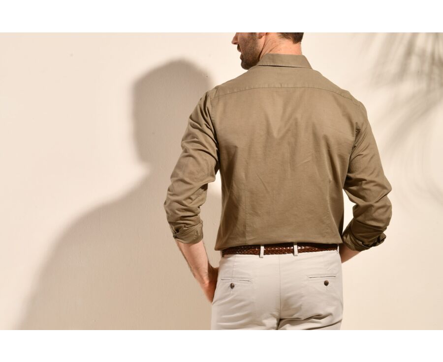 Chemise coton lin taupe unie - SILBERT