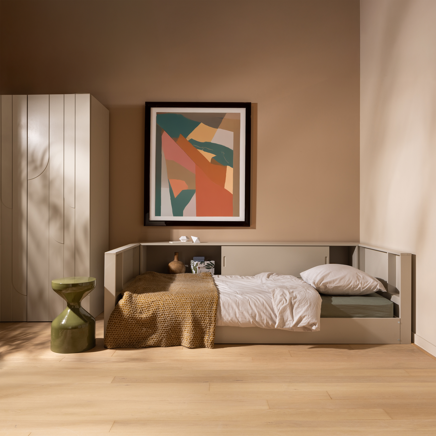 WOOOD Carter Bedbank - Grenenhout - Dust|Beige - 90x200